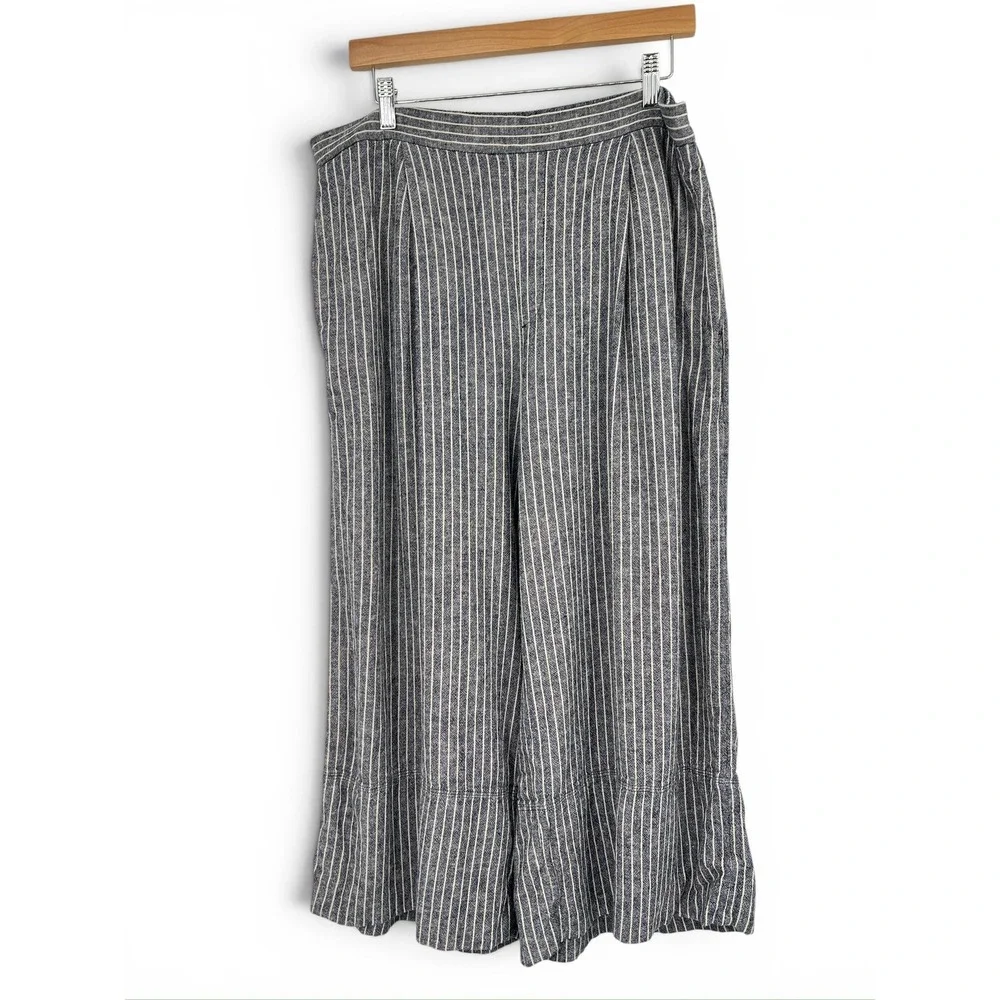 Banana Republic Linen Blend High Rise Black Stripe Wide Leg Pants 851726-09 L